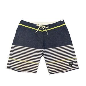 Quiksilver Board Shorts Mens 34 Navy Dry Flight Striped Drawstring Beach Surfing